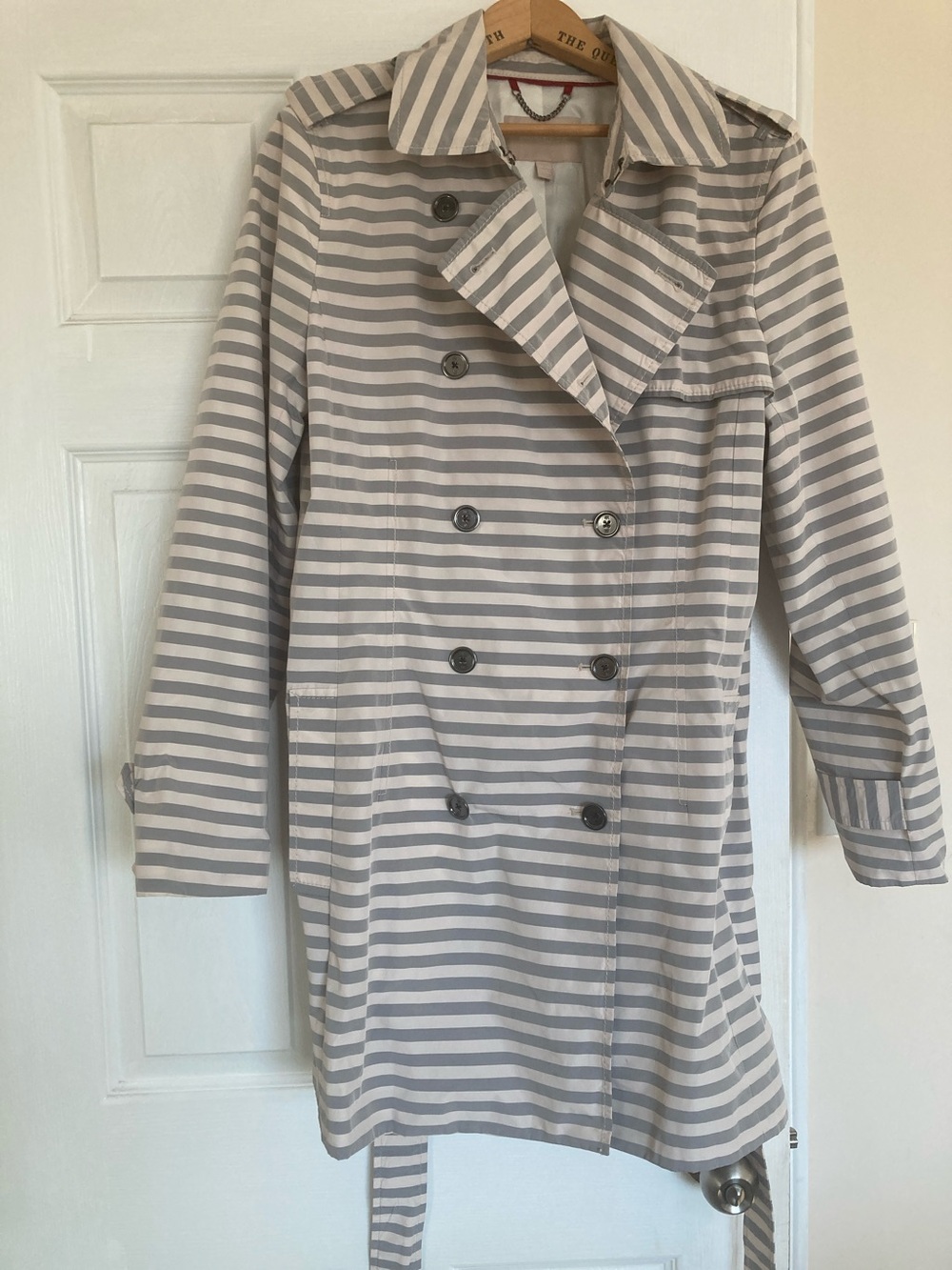 Banana Republic Striped Trench Coat in Light Gray and White